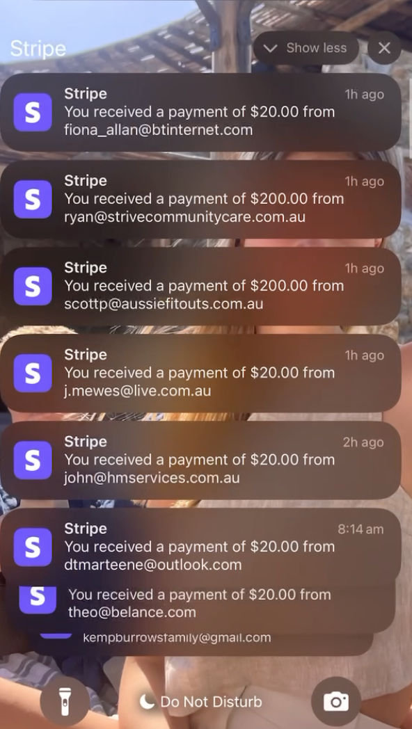 Stripe payment notifications